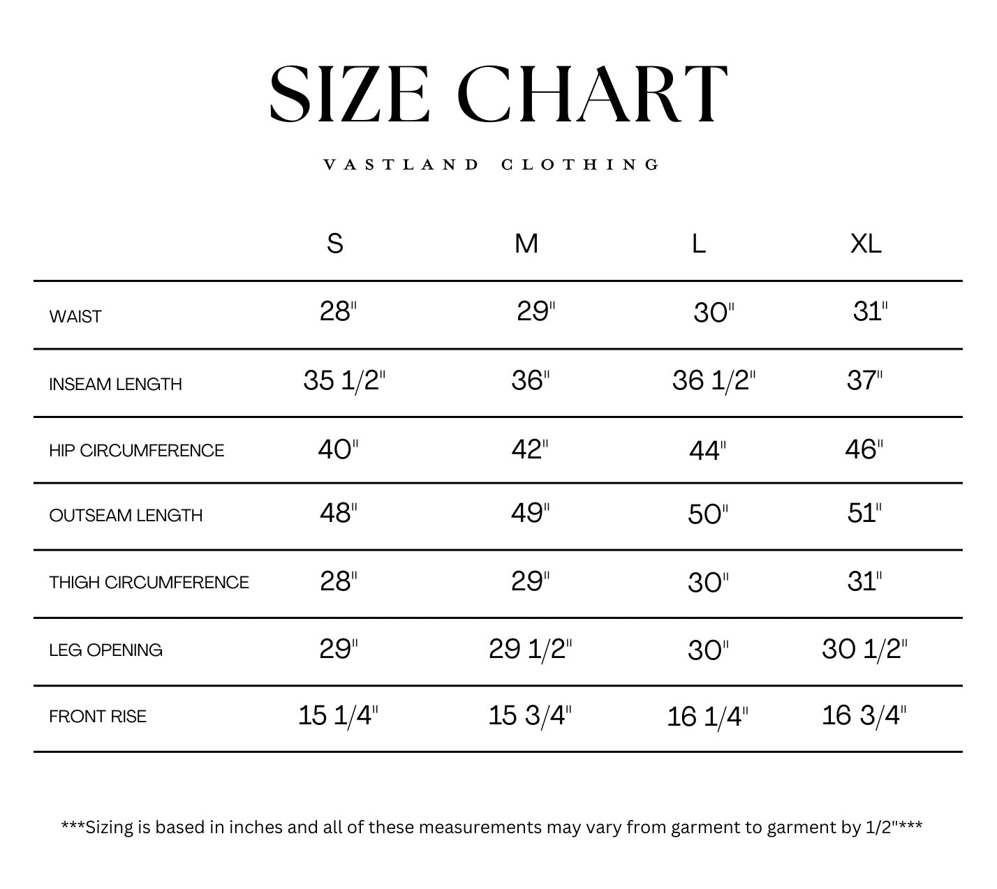 size chart